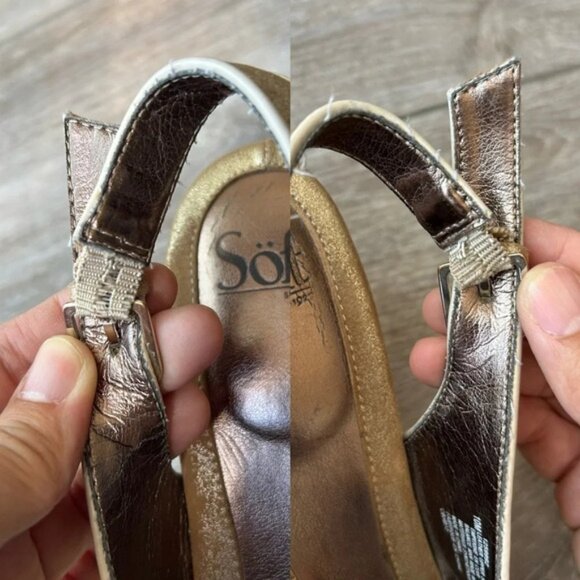 Sofft Gold Metallic Espadrilles Wedge Open Toe - Picture 16 of 16